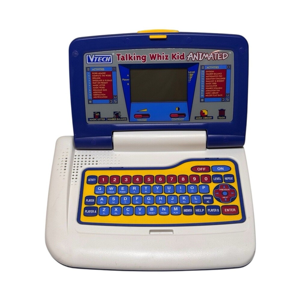 Vintage 1990s Vtech Talking Whiz Kid Animated Laptop Toy WORKS No Battery Cover
